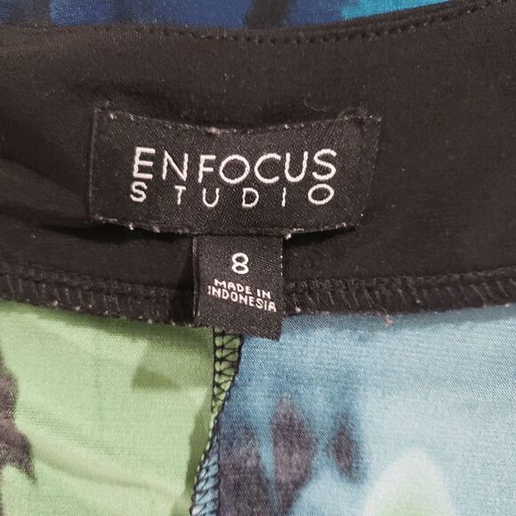 Enfocus Studio Black Green Abstract Print Sleeveless Pleat Dress Size 8 - Picture 5 of 7